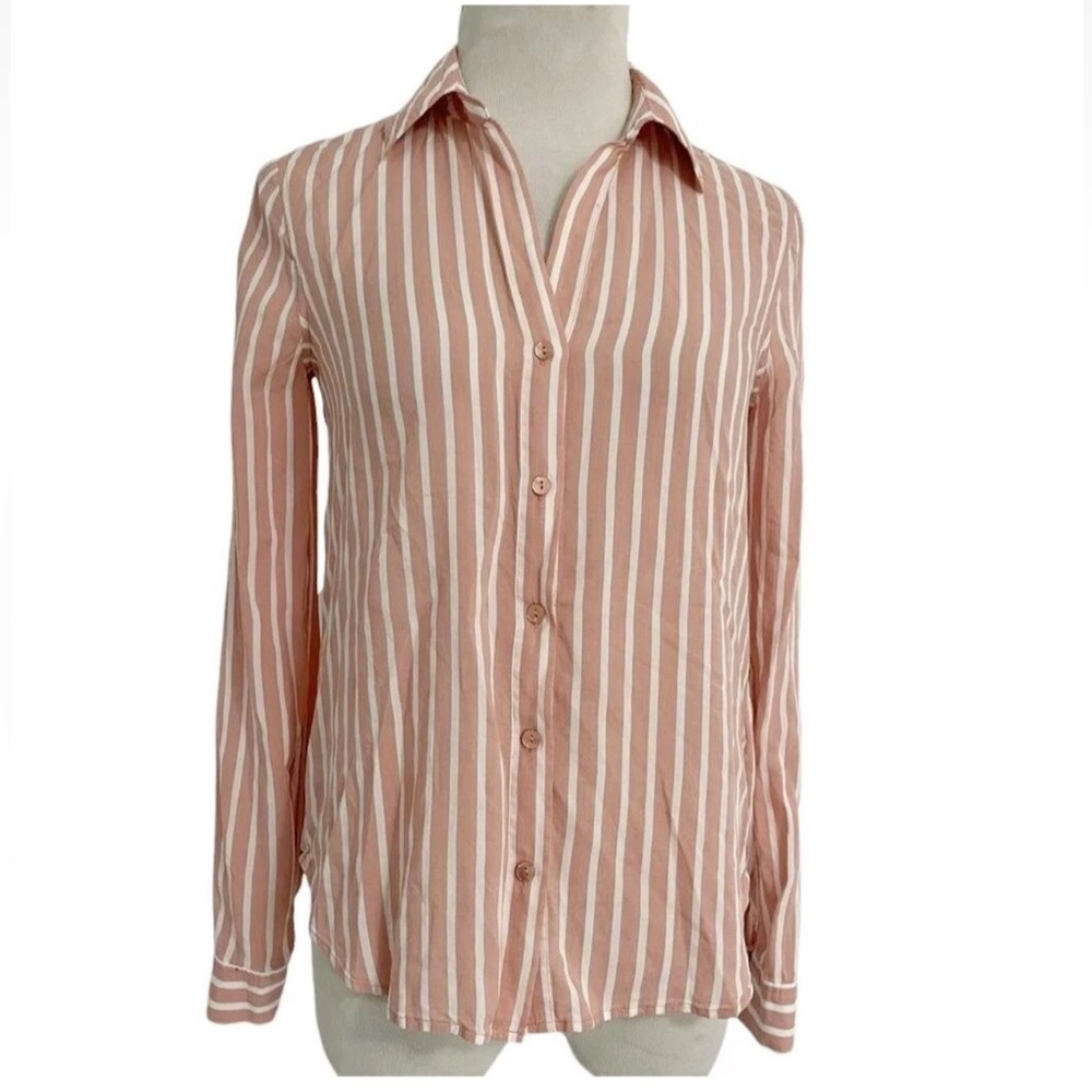 L'AGENCE Blush and White Striped Button Down Shirt
